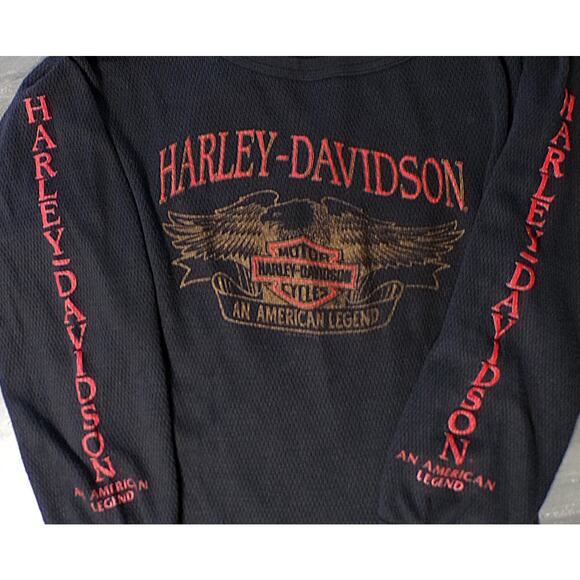 Vtg 1992 Harley Davidson Thermal Shirt XL Black red gold Eagle USA Holoubek Utah - Picture 5 of 12
